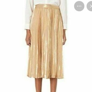 Kate Spade Gold Metallic Pleated A-line Midi Skirt Women, Size 2 silk